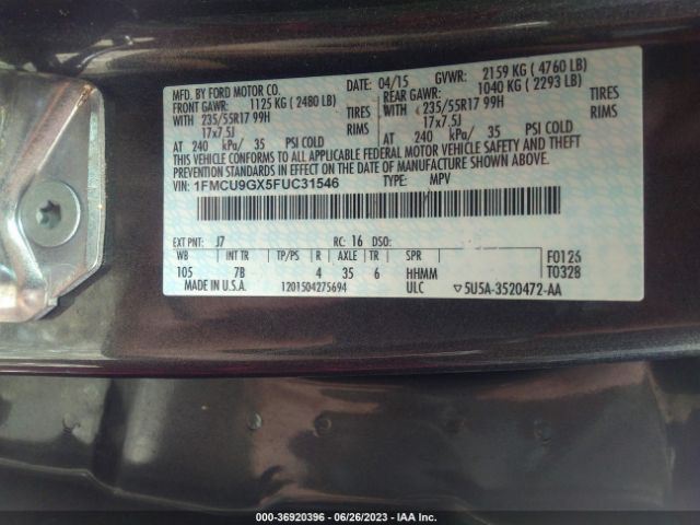 1FMCU9GX5FUC31546 Ford ESCAPE SE