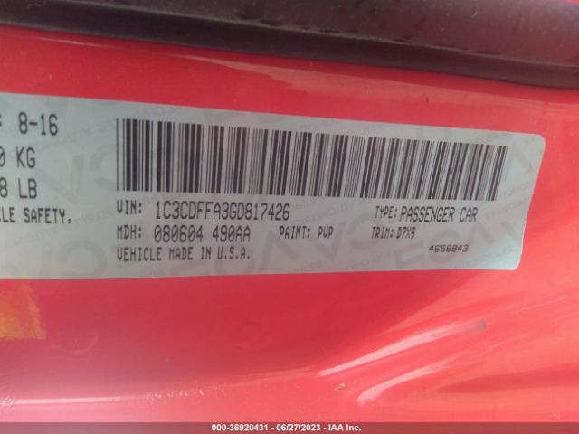 1C3CDFFA3GD817426 Dodge Dart Sxt Sport Blacktop
