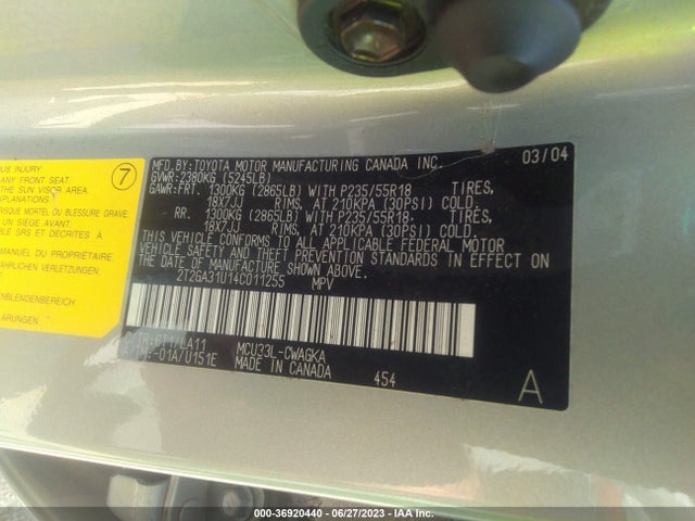 2004 LEXUS RX 330 VIN: 2T2GA31U14C011255