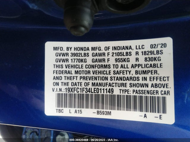 Honda Civic Sedan Ex 2020 19XFC1F34LE011149 Image 9