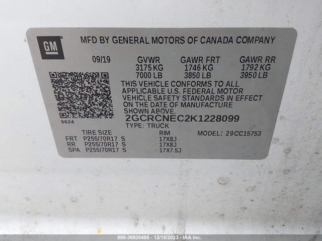 2019 CHEVROLET SILVERADO 1500 LD WORK TRUCK VIN: 2GCRCNEC2K1228099