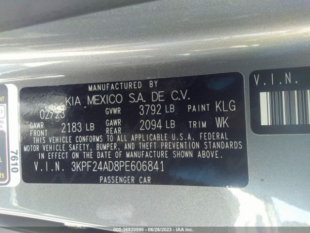 3KPF24AD8PE606841 KIA Forte Lxs