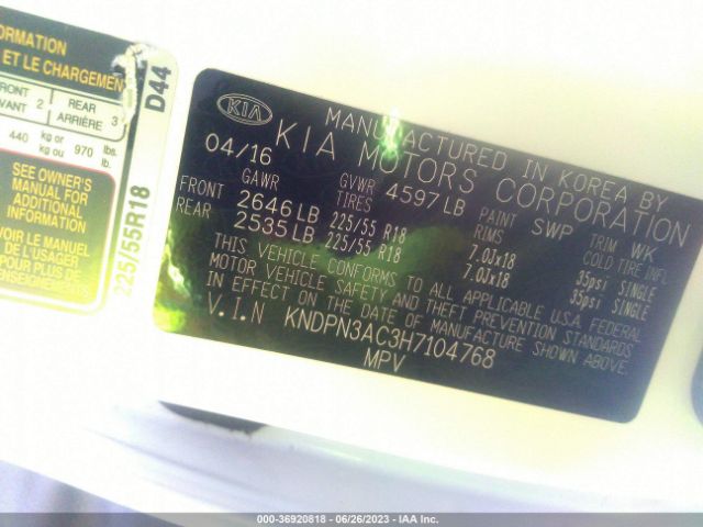 KNDPN3AC3H7104768 KIA Sportage Ex