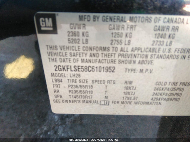2012 GMC TERRAIN SLE-2 VIN: 2GKFLSE58C6101952