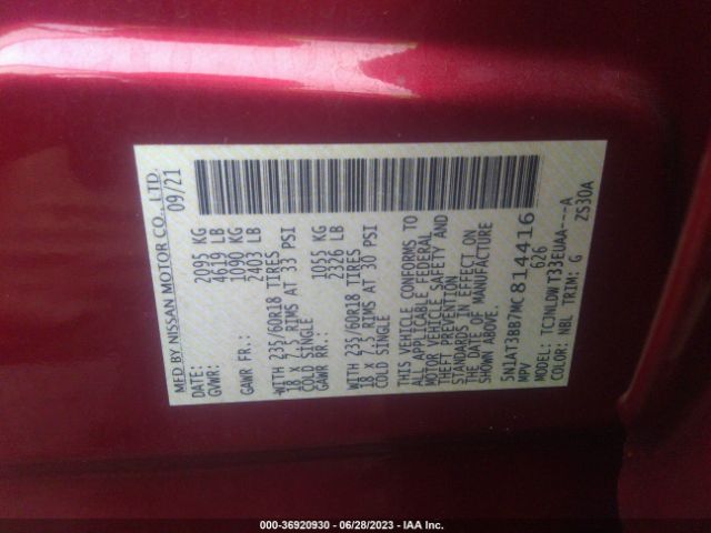 5N1AT3BB7MC814416 Nissan ROGUE SV