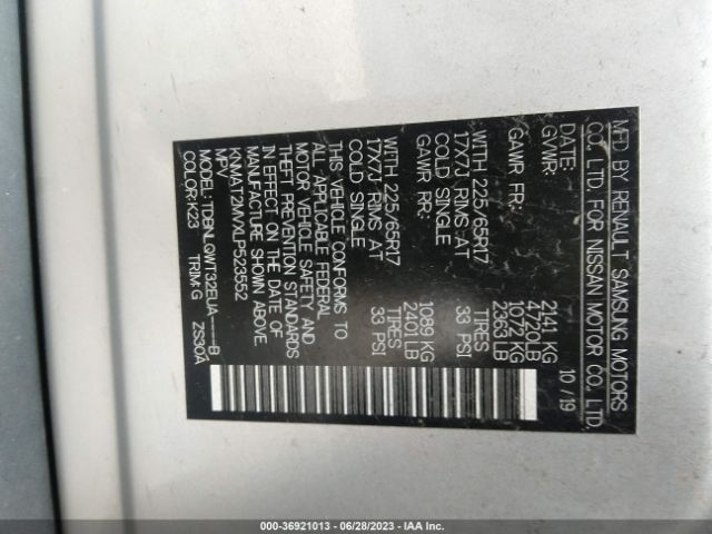 KNMAT2MVXLP523552 Nissan ROGUE SV