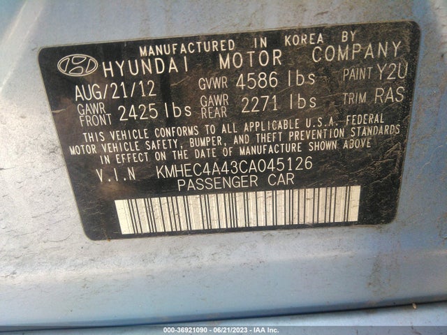 2012 HYUNDAI SONATA HYBRID VIN: KMHEC4A43CA045126