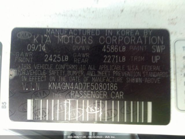 KNAGN4AD7F5080186 KIA Optima Hybrid Ex