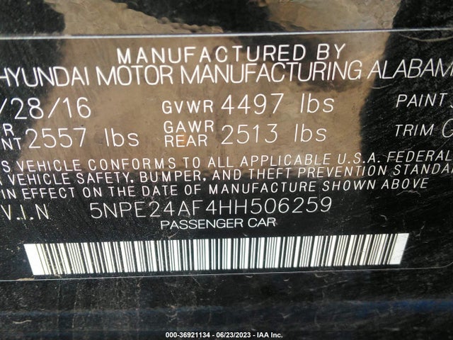 Hyundai SONATA SE 2017 5NPE24AF4HH506259 Image 15