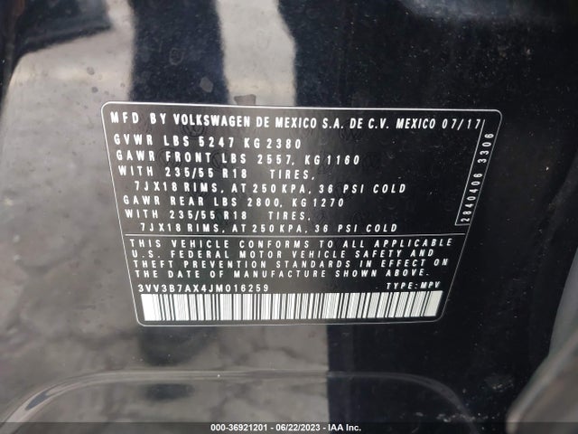 3VV3B7AX4JM016259 Volkswagen Tiguan Sel/se