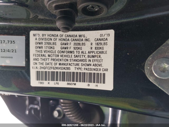 Honda Civic Sedan Lx 2019 2HGFC2F62KH534285 Image 9
