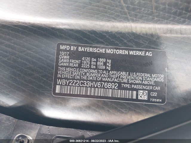 2017 BMW i8, VIN: WBY2Z2C33HV676892