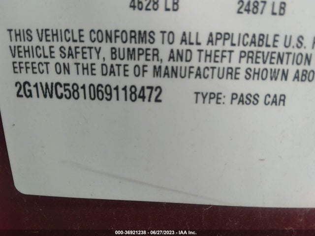2006 CHEVROLET IMPALA LT 3.9L VIN: 2G1WC581069118472