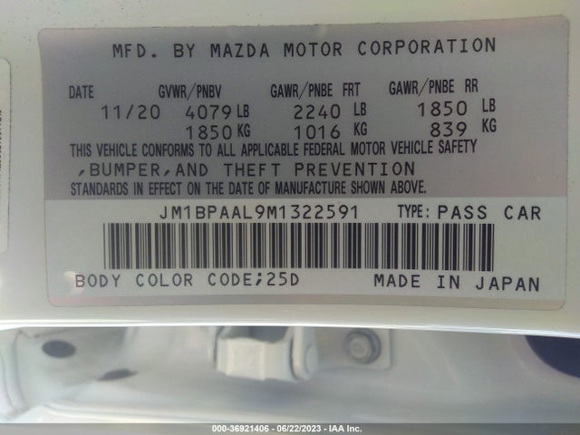2021 MAZDA MAZDA3 SEDAN 2.5 S VIN: JM1BPAAL9M1322591