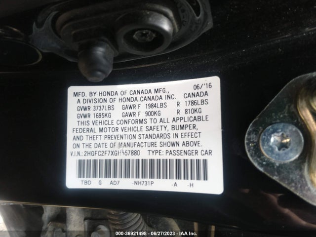 Honda Civic Sedan Ex 2016 2HGFC2F7XGH557880 Image 9