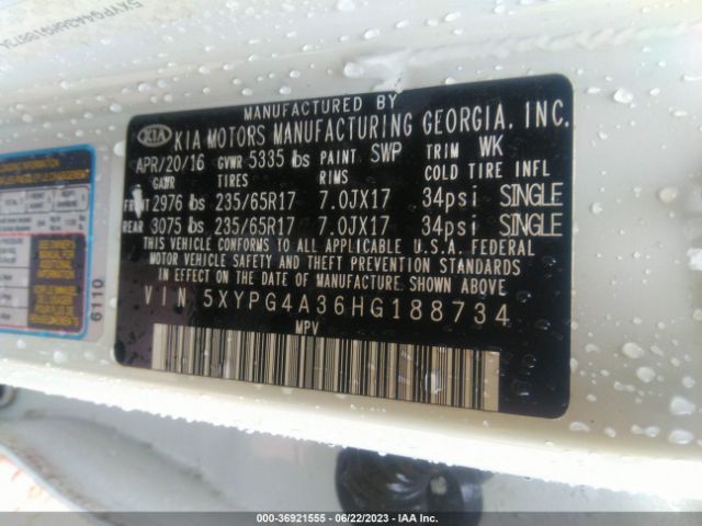 5XYPG4A36HG188734 KIA SORENTO LX