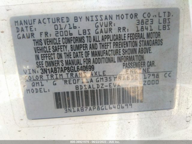 3N1AB7AP8GL640699 Nissan Sentra Sr/sl/s/sv/fe+ S