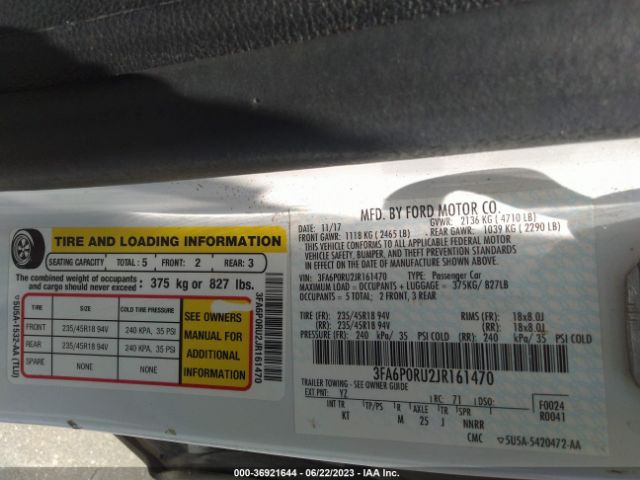 3FA6P0RU2JR161470 Ford Fusion Hybrid Titanium