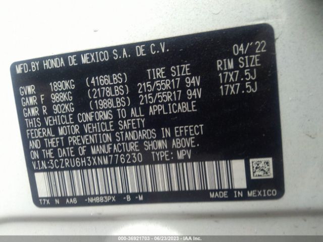 3CZRU6H3XNM776230 Honda HR-V LX