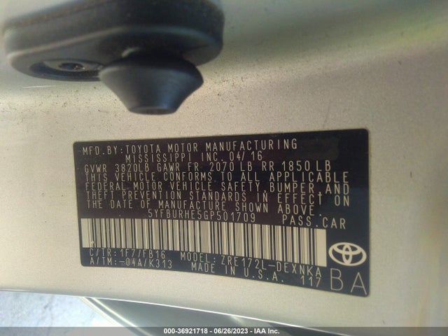 Toyota Corolla L/le/s/s Plus/le Plus 2016 5YFBURHE5GP501709 Image 9