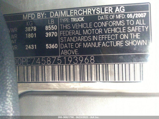 2007 DODGE SPRINTER VIN: WD0PE745875193968
