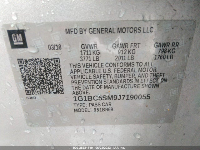 2018 CHEVROLET CRUZE LS VIN: 1G1BC5SM9J7190055