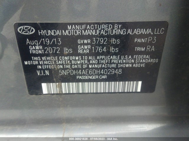 2013 HYUNDAI ELANTRA GLS PZEV VIN: 5NPDH4AE6DH402948