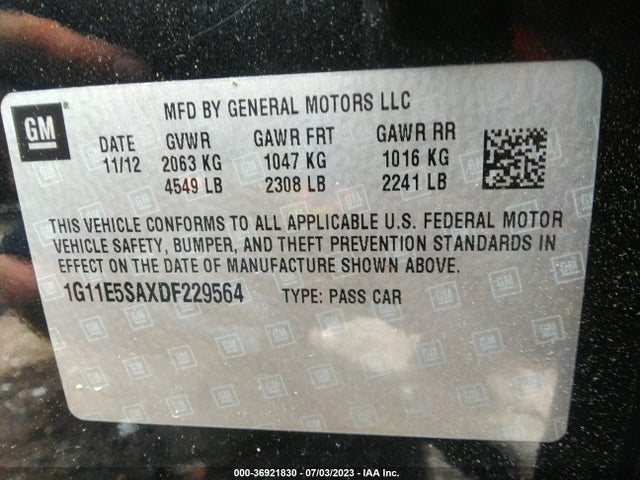 2013 CHEVROLET MALIBU LT VIN: 1G11E5SAXDF229564