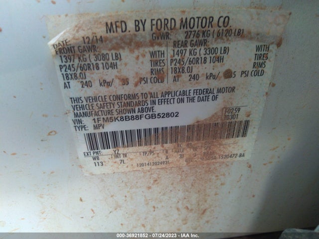 Ford Explorer Base 2015 1FM5K8B88FGB52802 Image 15