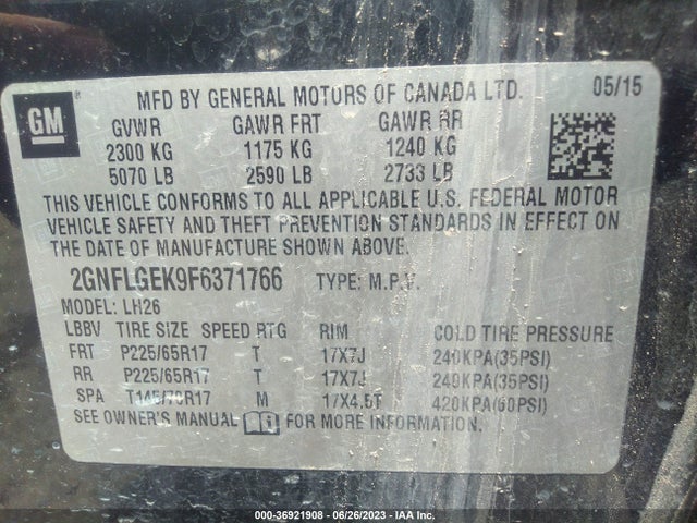 Chevrolet EQUINOX LT 2015 2GNFLGEK9F6371766 Image 9