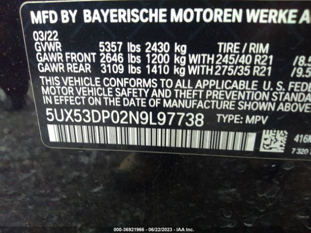 5UX53DP02N9L97738 BMW X3 Xdrive30i