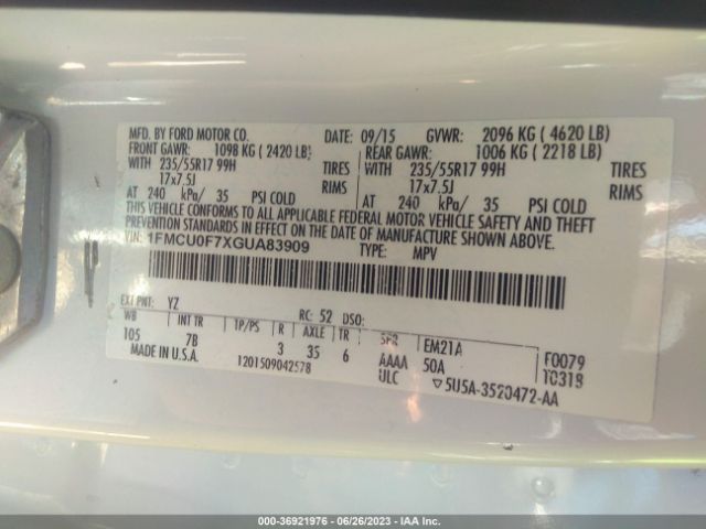 1FMCU0F7XGUA83909 Ford ESCAPE S