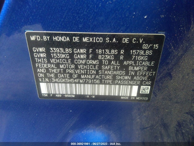 Honda FIT LX 2015 3HGGK5H54FM779156 Image 9