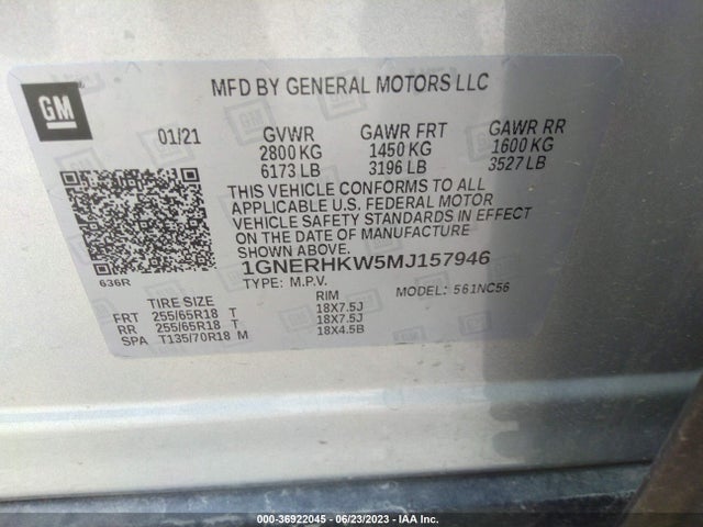 Chevrolet Traverse Lt Leather 2021 1GNERHKW5MJ157946 Image 9