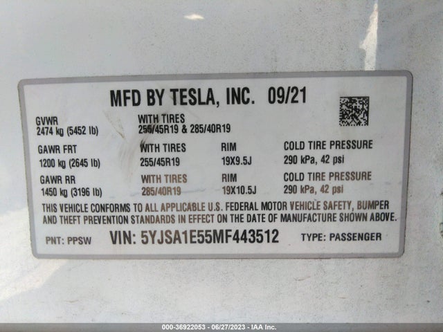 Tesla Model S Long Range 2021 5YJSA1E55MF443512 Image 15