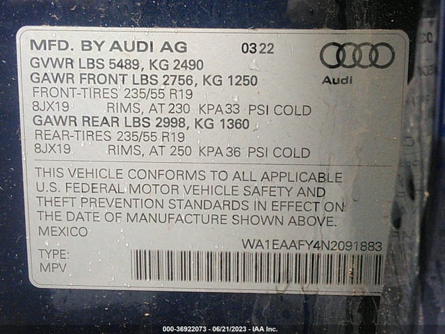 Audi Q5 S Line Premium Plus 2022 WA1EAAFY4N2091883 Image 9