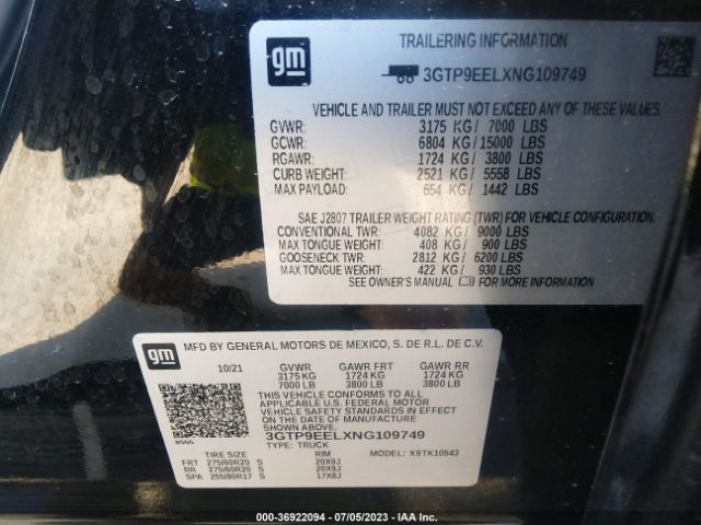 3GTP9EELXNG109749 GMC Sierra 1500 Limited At4