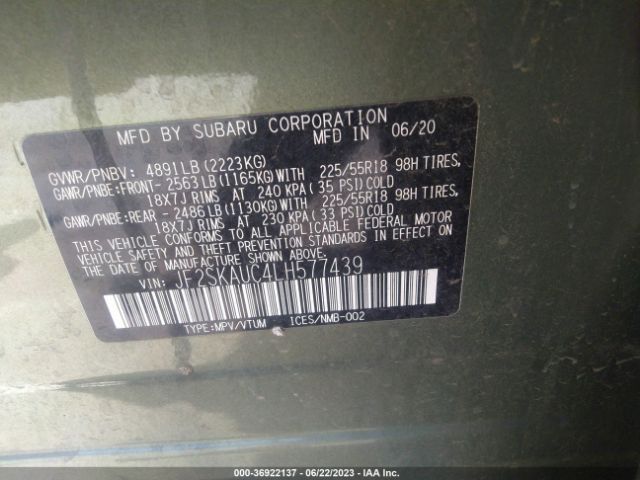JF2SKAUC4LH577439 Subaru Forester Limited