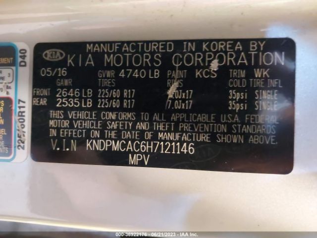 KNDPMCAC6H7121146 KIA Sportage Lx
