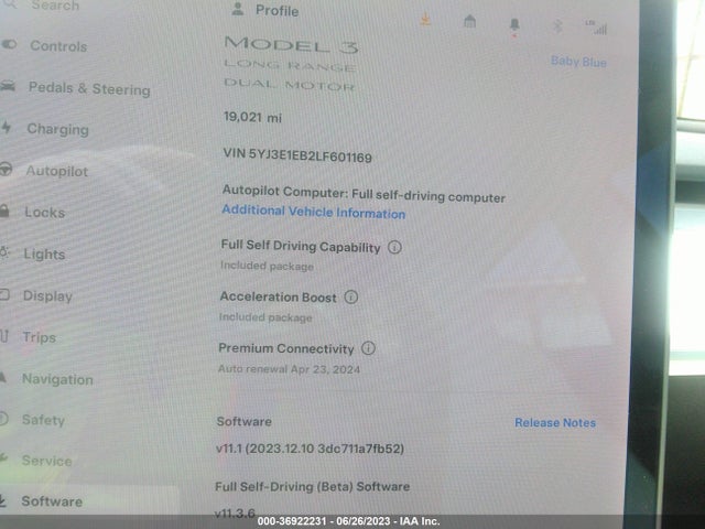 Tesla Model 3 Long Range 2020 5YJ3E1EB2LF601169 Image 15