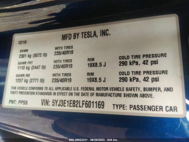 Tesla Model 3 Long Range 2020 5YJ3E1EB2LF601169 Image 17