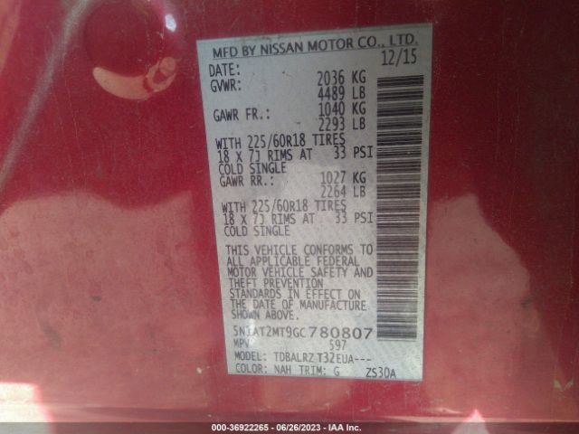 5N1AT2MT9GC780807 Nissan Rogue Sl