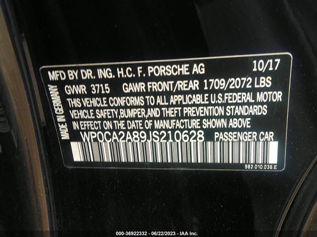 2018 Porsche 718, VIN: WP0CA2A89JS210628