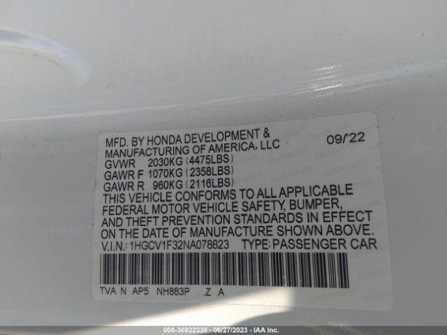 1HGCV1F32NA078823 Honda Accord Sedan Sport