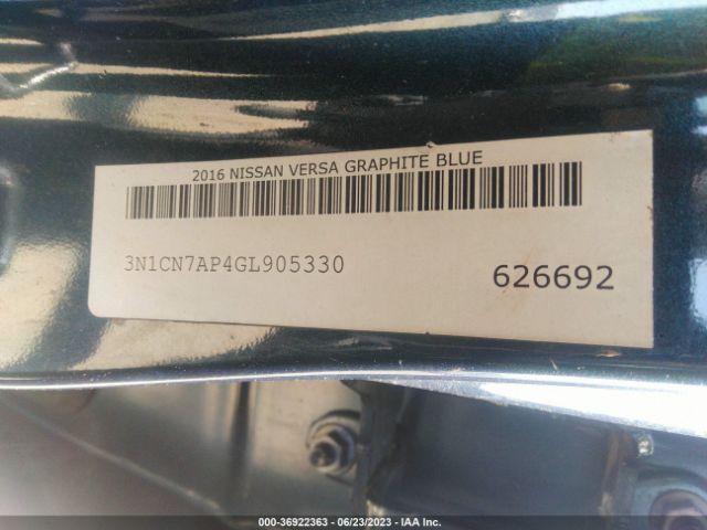 3N1CN7AP4GL905330 Nissan Versa S Plus