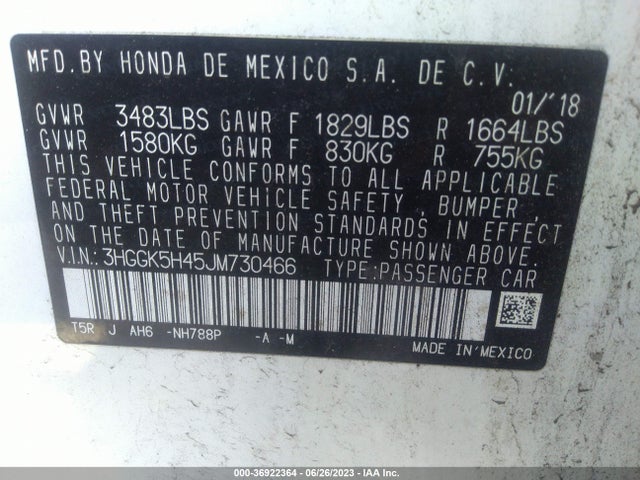 Honda FIT LX 2018 3HGGK5H45JM730466 Image 9