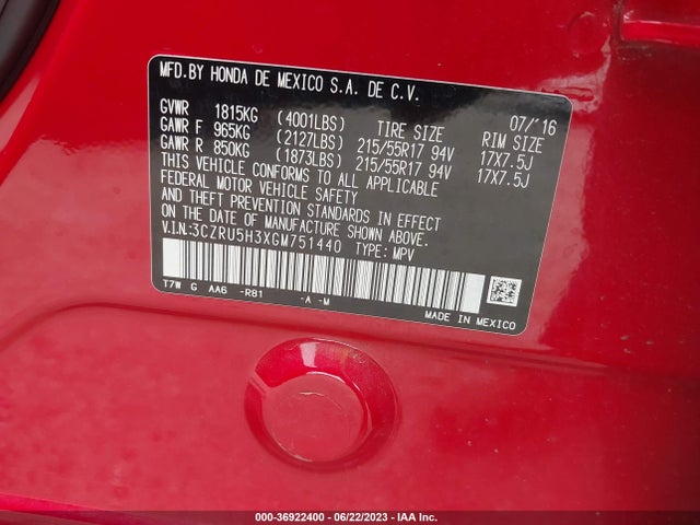 Honda HR-V LX 2016 3CZRU5H3XGM751440 Image 9