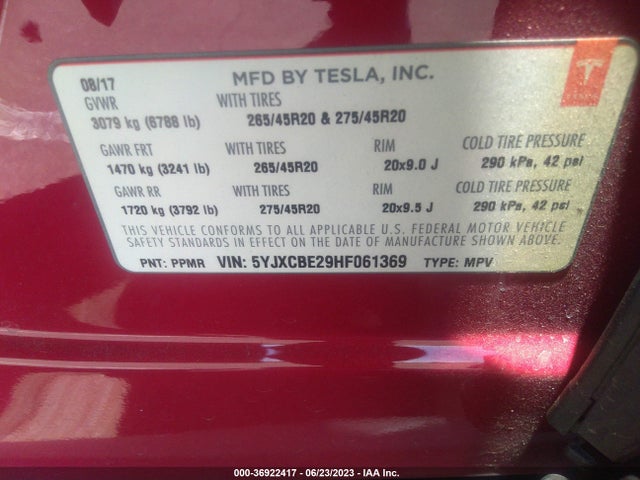 Tesla Model X 90d/75d/100d 2017 5YJXCBE29HF061369 Image 16