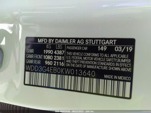 WDD3G4EB0KW013640 Mercedes-Benz A-class A 220