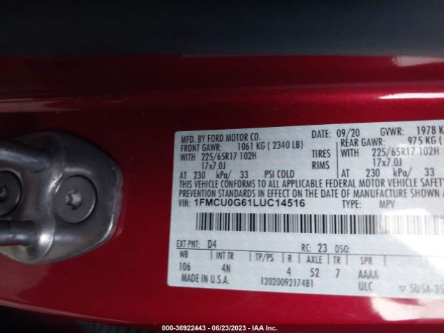 1FMCU0G61LUC14516 Ford ESCAPE SE
